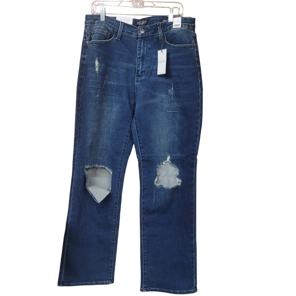 NWT Judy Blue High Waist Dad Jeans Dark Wash Distressed Relaxed Fit Comfy 15/32